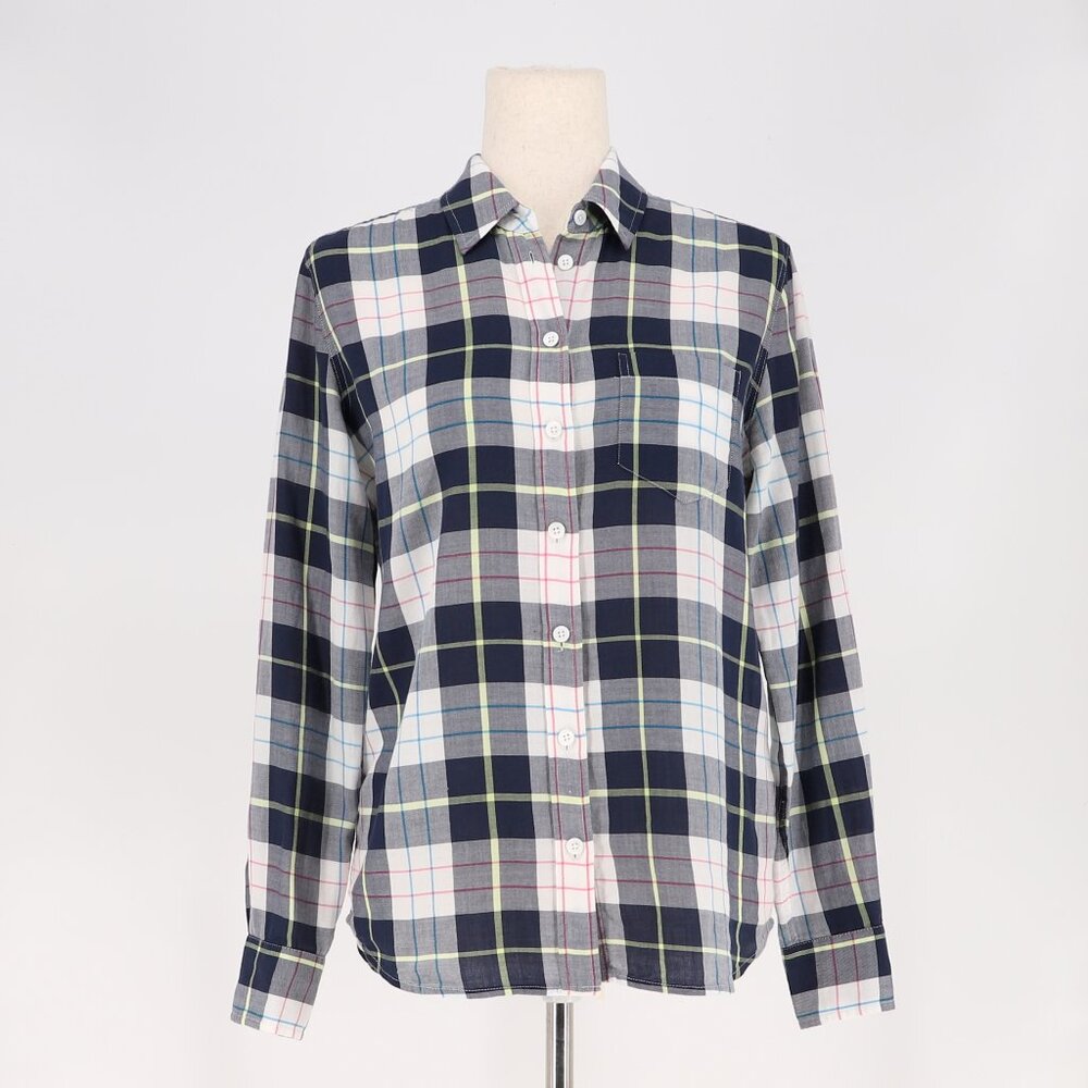 EQUIPMENT FEMME  Plaid Lightweight Cotton Button Front Shirt Navy Gray Size XS